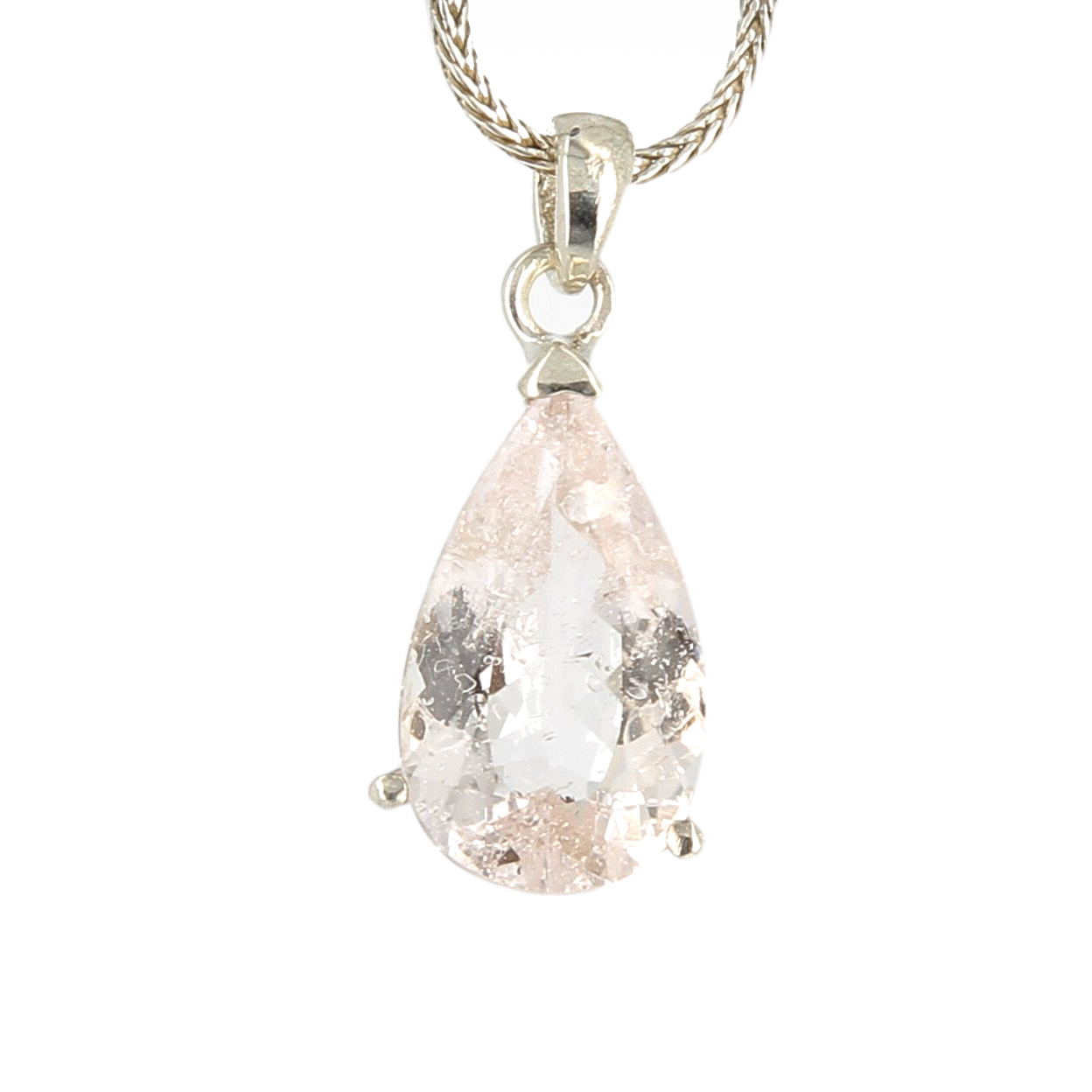 Pendentif morganite taillée goutte griffe Ag925