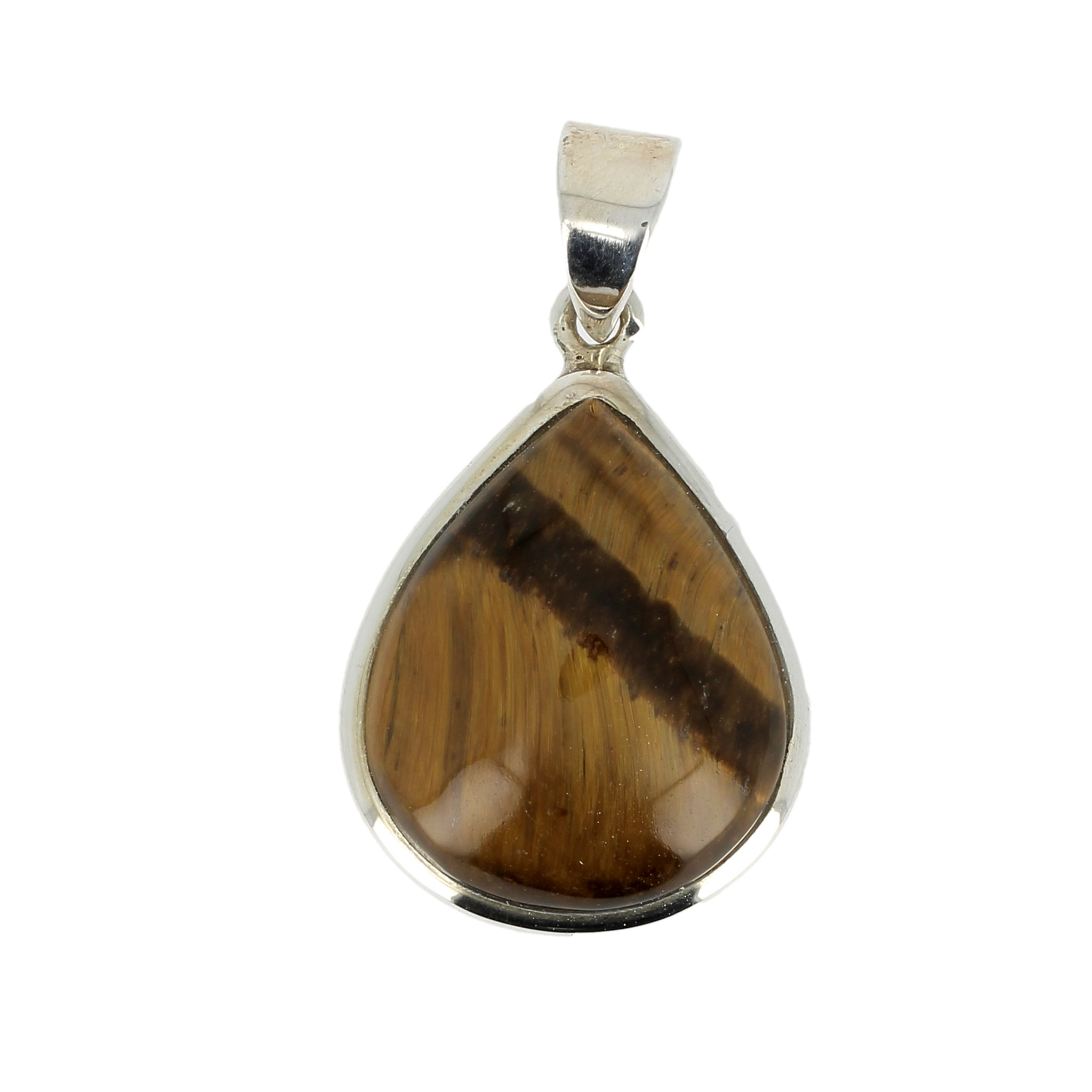 Pendentif oeil de tigre goutte cerclé Ag925