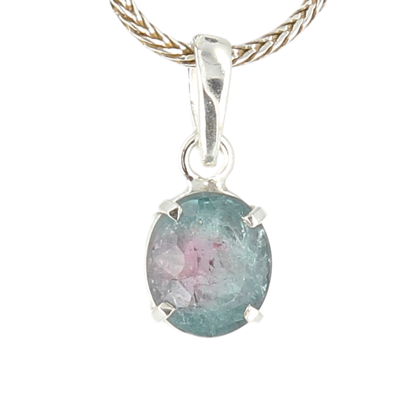 Pendentif tourmaline melon d'eau ovale taillée griffe Ag925